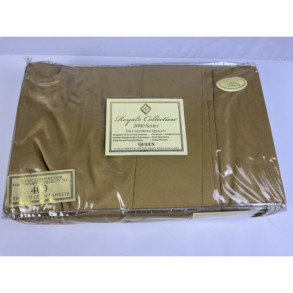 Vintage Royale Collection 2000 Series Queen Sheet‎ Set 400 Thread Count 6 Pc NOS